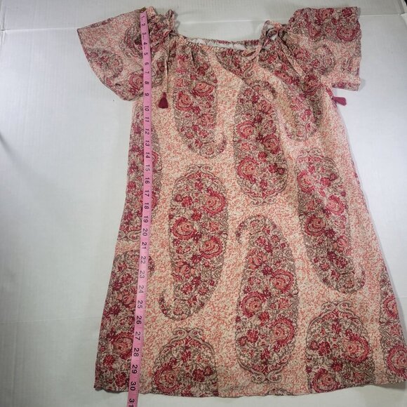 Madewell S Pink & Red Paisley Lightweight Off-Shoulder Silk Mini Dress Size S - Picture 3 of 10